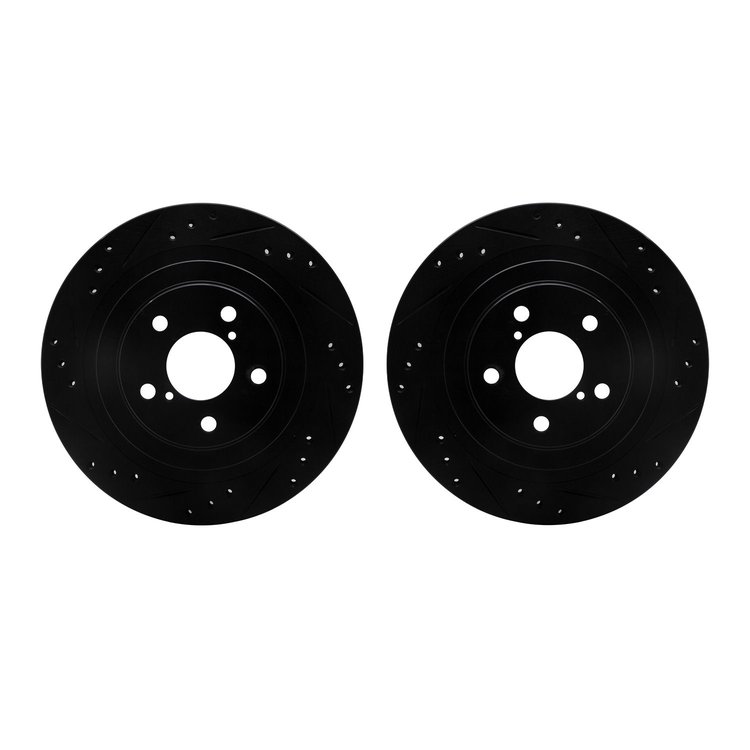 8002-13039 Drilled/Slotted Brake Rotors [Black], 2005-2009 Subaru, Position: Rear