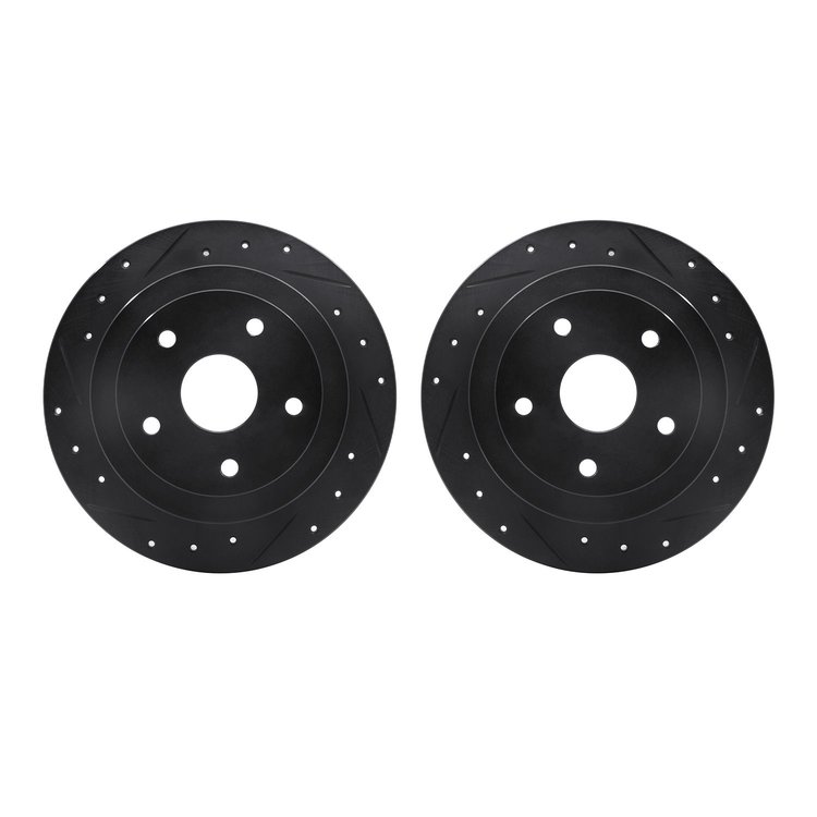 8002-13044 Drilled/Slotted Brake Rotors [Black], 1992-1997 Subaru, Position: Rear