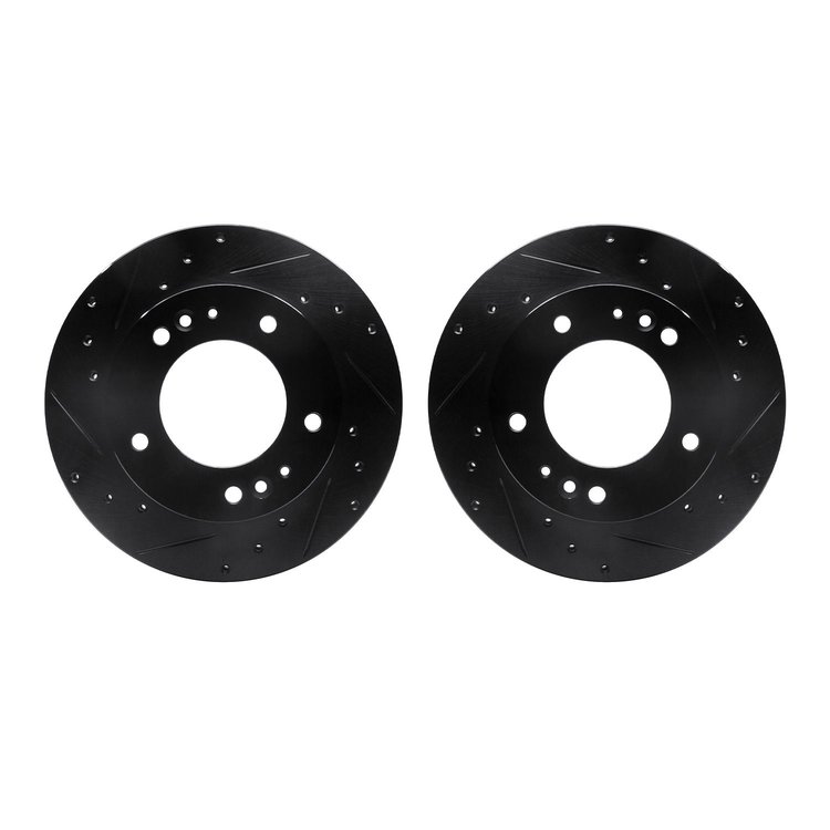 8002-21023 Drilled/Slotted Brake Rotors [Black], 1995-2002 Kia/Hyundai/Genesis, Position: Front