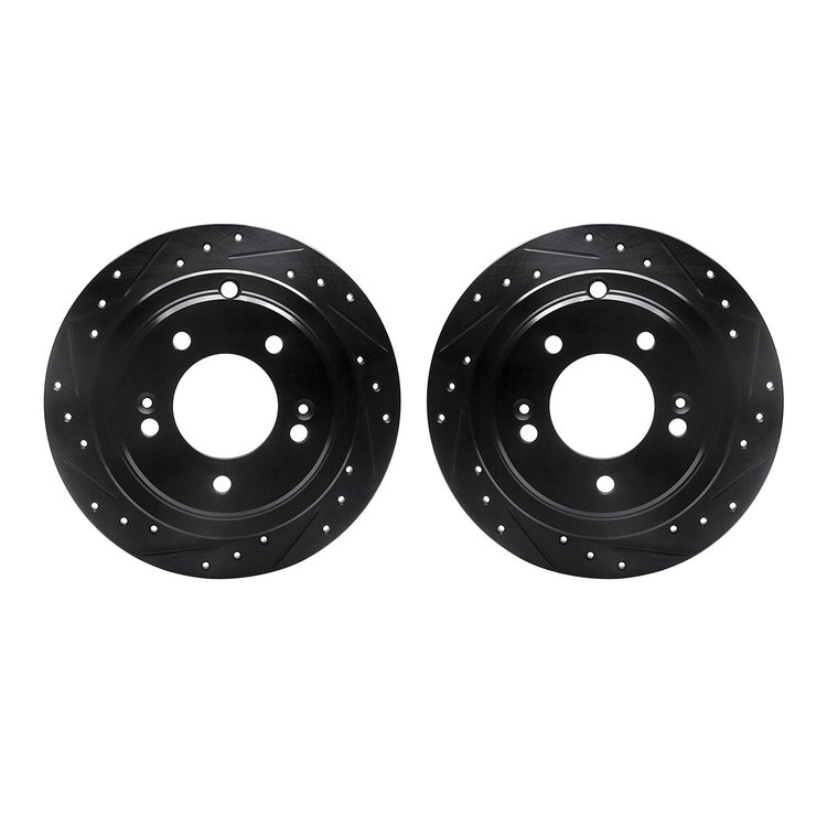8002-21032 Drilled/Slotted Brake Rotors [Black], 2004-2006 Kia/Hyundai/Genesis, Position: Rear