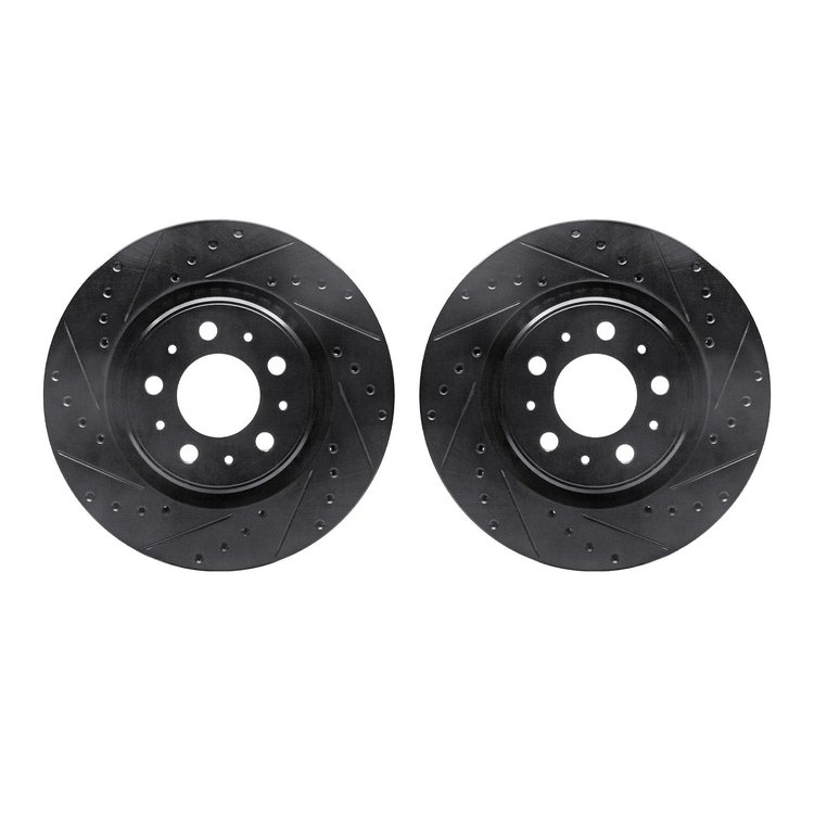 8002-27017 Drilled/Slotted Brake Rotors [Black], 1998-2004 Volvo, Position: Front