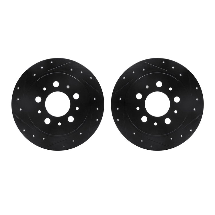 8002-27037 Drilled/Slotted Brake Rotors [Black], 1995-1997 Volvo, Position: Rear