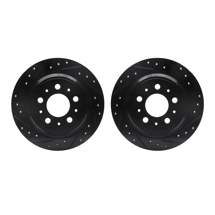 8002-27047 Drilled/Slotted Brake Rotors [Black], 1998-2000 Volvo, Position: Rear
