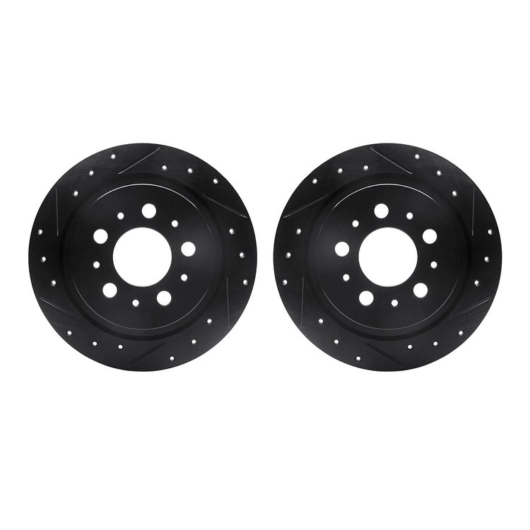 8002-27049 Drilled/Slotted Brake Rotors [Black], 1997-1998 Volvo, Position: Rear
