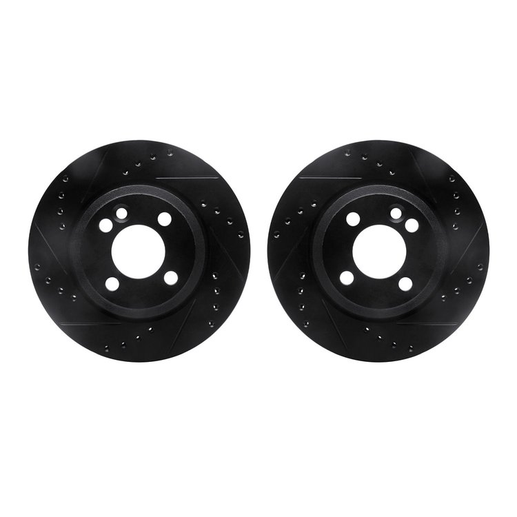 8002-32003 Drilled/Slotted Brake Rotors [Black], 2002-2008 Mini, Position: Front