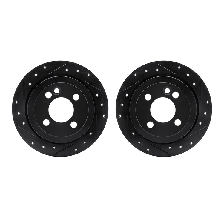 8002-32015 Drilled/Slotted Brake Rotors [Black], 2002-2015 Mini, Position: Rear