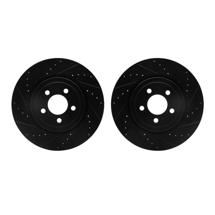 8002-39004 Drilled/Slotted Brake Rotors [Black], Fits Select Mopar, Position: Front