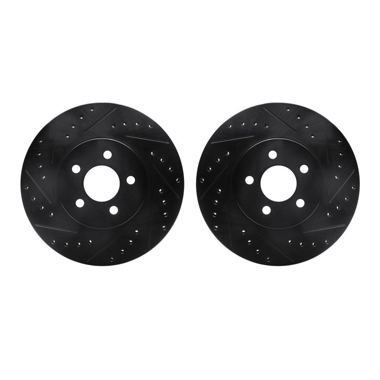8002-39007 Drilled/Slotted Brake Rotors [Black], 1995-2006 Mopar, Position: Front