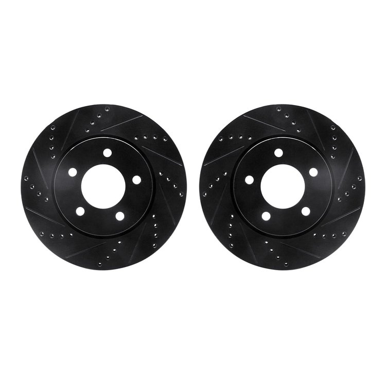 8002-39014 Drilled/Slotted Brake Rotors [Black], 2004-2008 Mopar, Position: Front
