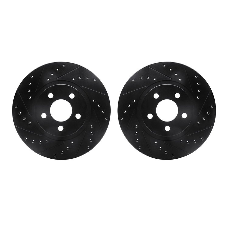 8002-39015 Drilled/Slotted Brake Rotors [Black], 2001-2010 Mopar, Position: Front