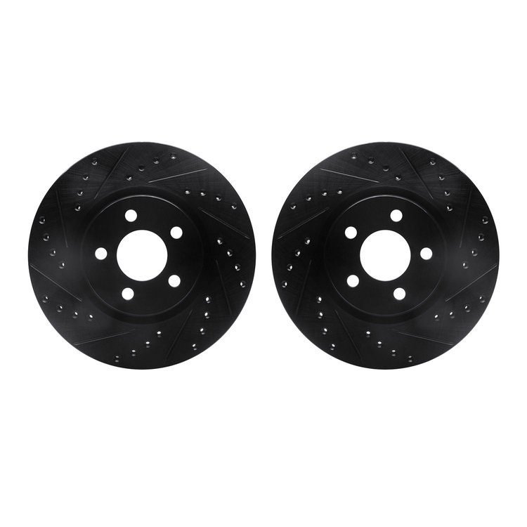8002-39016 Drilled/Slotted Brake Rotors [Black], 2003-2009 Mopar, Position: Front