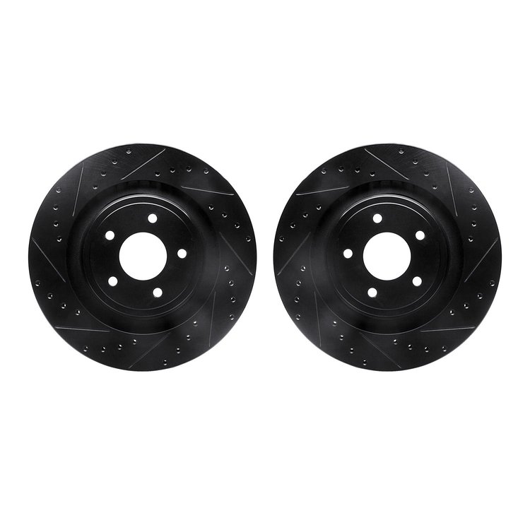 8002-40003 Drilled/Slotted Brake Rotors [Black], 2008-2014 Mopar, Position: Front