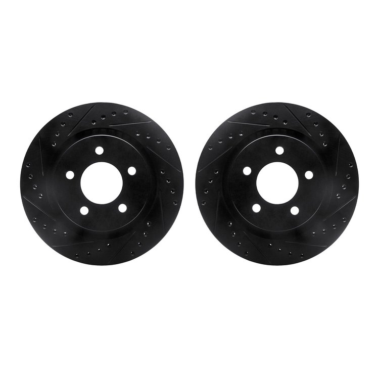 8002-40004 Drilled/Slotted Brake Rotors [Black], 1999-2004 Mopar, Position: Front