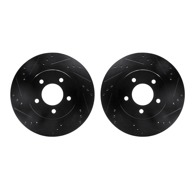8002-40005 Drilled/Slotted Brake Rotors [Black], 1998-2004 Mopar, Position: Front