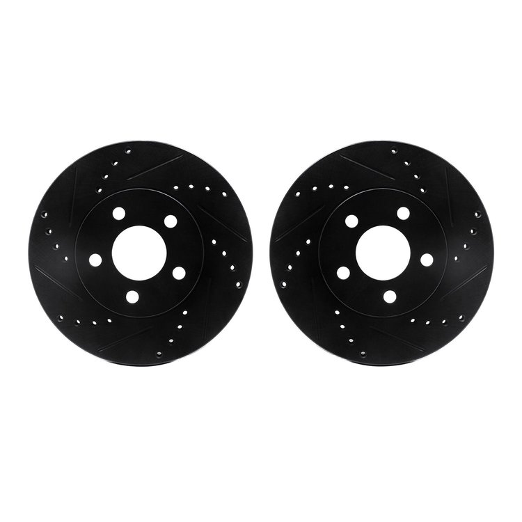 8002-40013 Drilled/Slotted Brake Rotors [Black], 2000-2005 Mopar, Position: Front