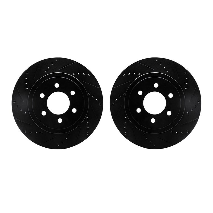 8002-40043 Drilled/Slotted Brake Rotors [Black], 2003-2004 Mopar, Position: Front