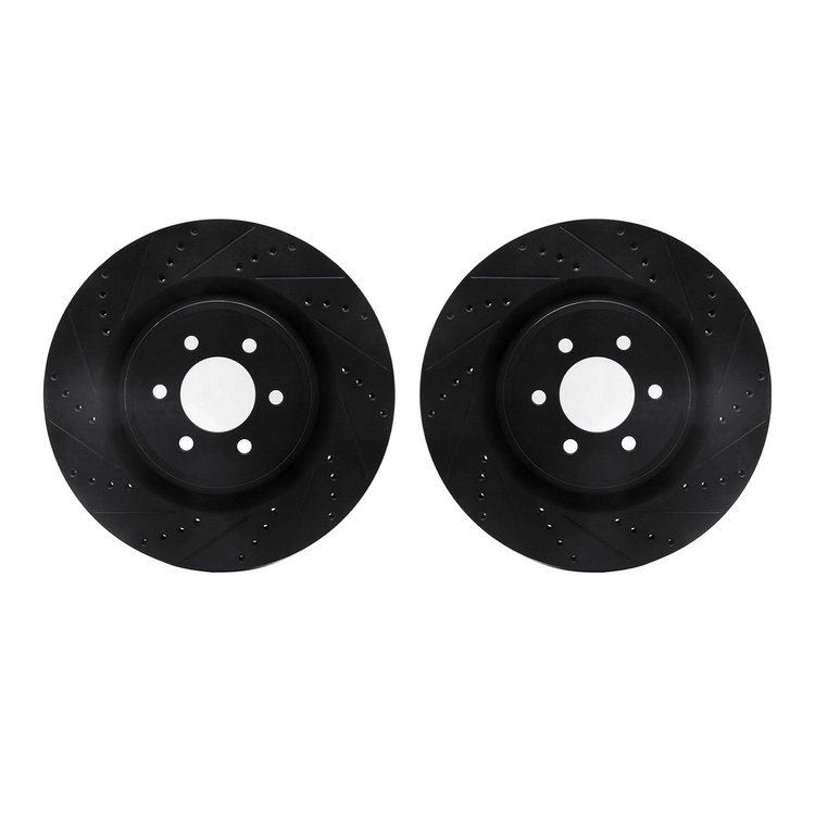 8002-40076 Drilled/Slotted Brake Rotors [Black], 2003-2017 Mopar, Position: Front