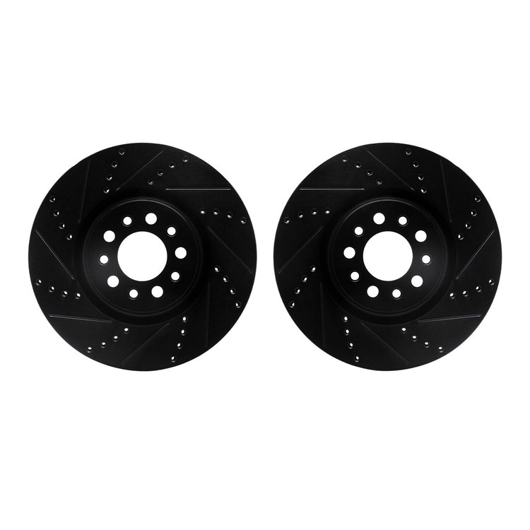 8002-42003 Drilled/Slotted Brake Rotors [Black], Fits Select Mopar, Position: Front