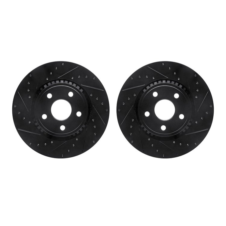 8002-42004 Drilled/Slotted Brake Rotors [Black], Fits Select Mopar, Position: Front