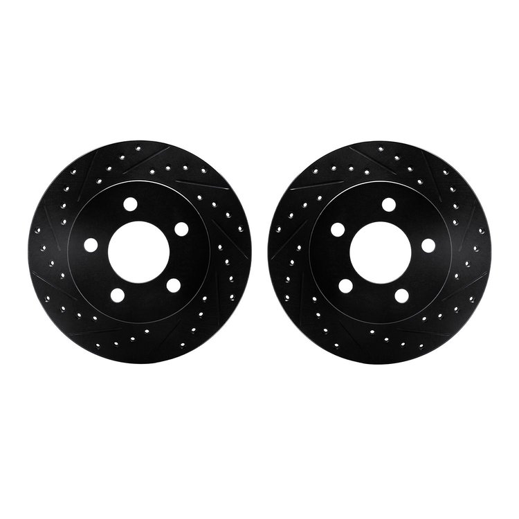 8002-42011 Drilled/Slotted Brake Rotors [Black], 1990-1999 Mopar, Position: Front