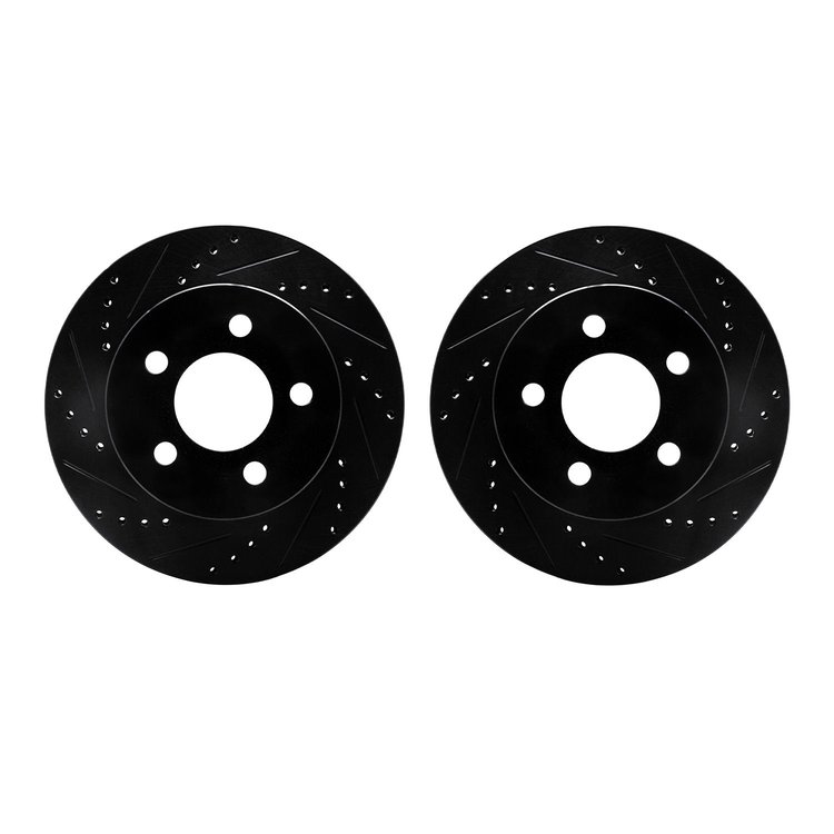 8002-42012 Drilled/Slotted Brake Rotors [Black], 1999-2006 Mopar, Position: Front
