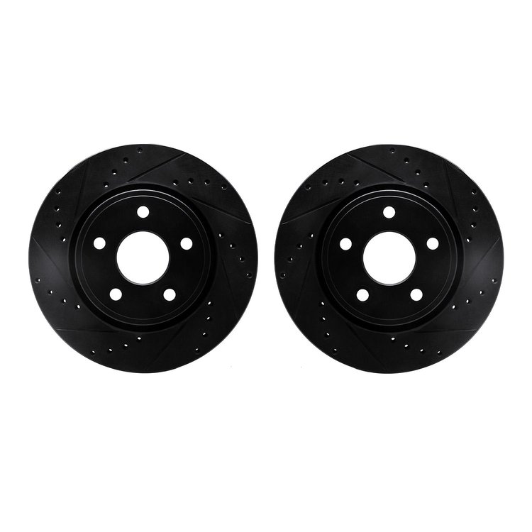 8002-42014 Drilled/Slotted Brake Rotors [Black], 2005-2010 Mopar, Position: Front