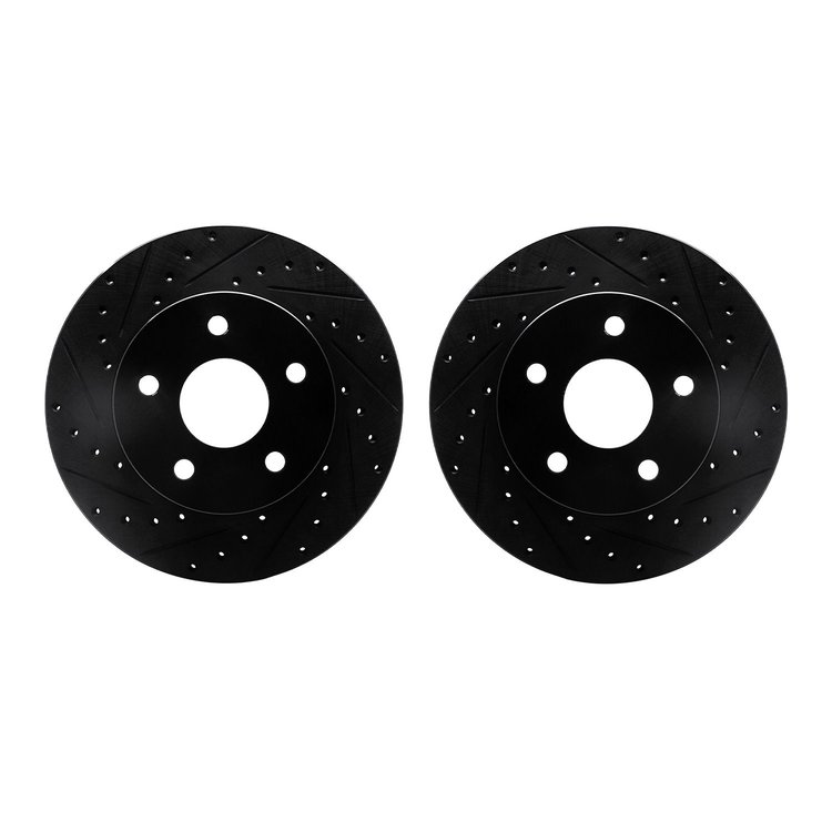 8002-42016 Drilled/Slotted Brake Rotors [Black], 1999-2004 Mopar, Position: Front