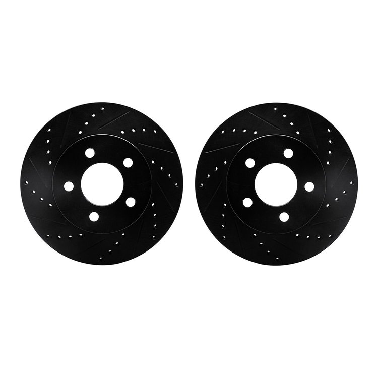 8002-42019 Drilled/Slotted Brake Rotors [Black], 2002-2007 Mopar, Position: Front