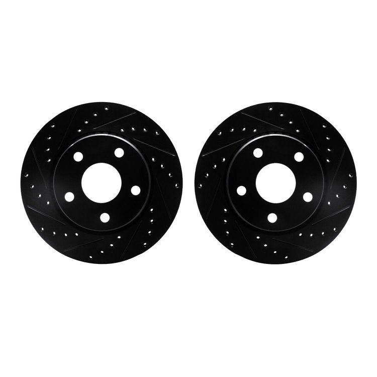 8002-42021 Drilled/Slotted Brake Rotors [Black], 2007-2018 Mopar, Position: Front