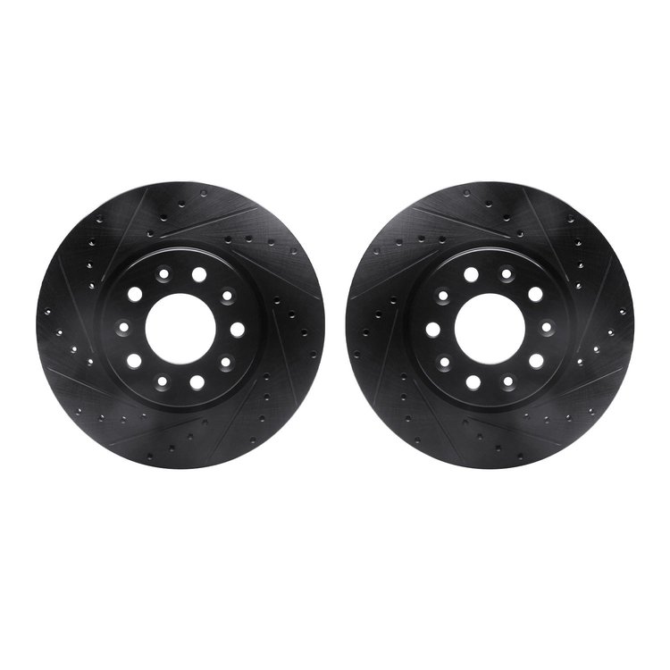 8002-45006 Drilled/Slotted Brake Rotors [Black], 2016-2020 GM, Position: Front