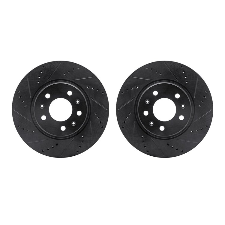 8002-46012 Drilled/Slotted Brake Rotors [Black], 2003-2008 GM, Position: Front
