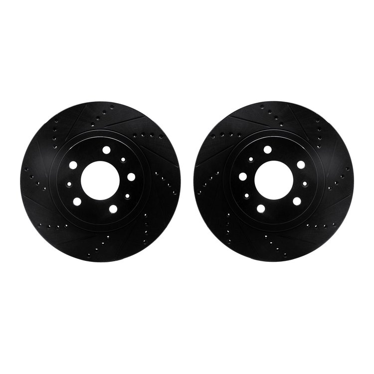 8002-46013 Drilled/Slotted Brake Rotors [Black], 2003-2007 GM, Position: Front