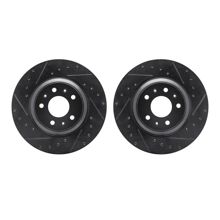 8002-46015 Drilled/Slotted Brake Rotors [Black], 2004-2008 GM, Position: Front