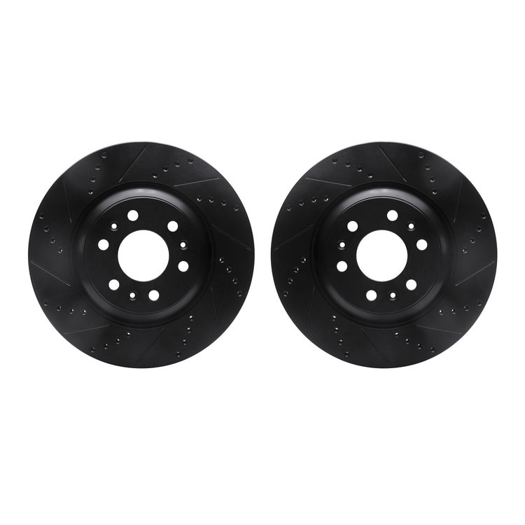8002-46023 Drilled/Slotted Brake Rotors [Black], 2004-2009 GM, Position: Front