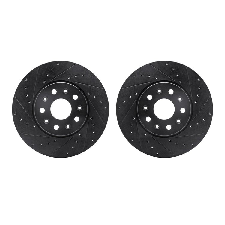 8002-47023 Drilled/Slotted Brake Rotors [Black], Fits Select GM, Position: Front