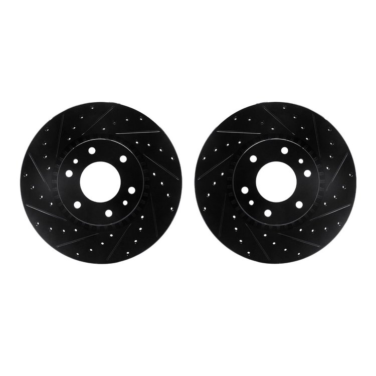 8002-48003 Drilled/Slotted Brake Rotors [Black], 2002-2009 GM, Position: Front