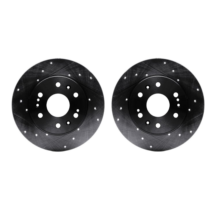 8002-48009 Drilled/Slotted Brake Rotors [Black], 2005-2020 GM, Position: Front