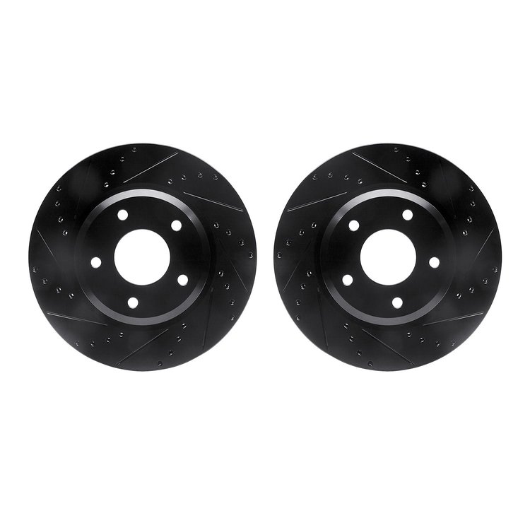 8002-52011 Drilled/Slotted Brake Rotors [Black], 2005-2006 GM, Position: Front