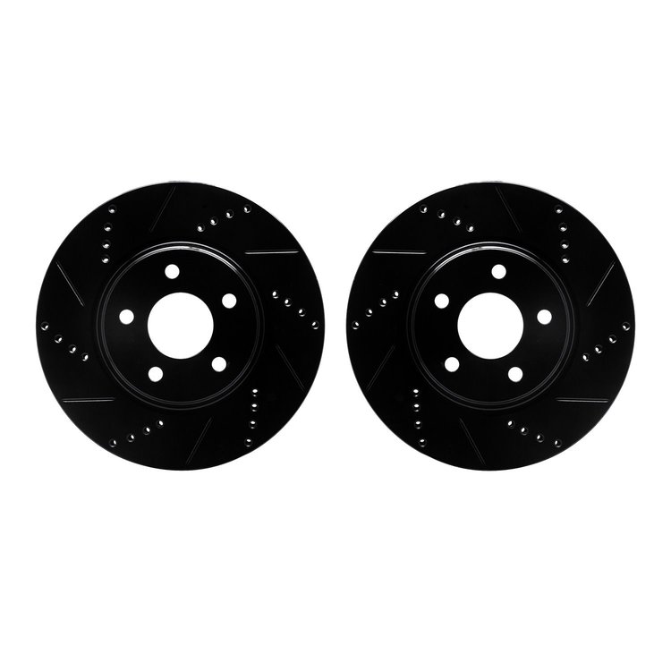 8002-53000 Drilled/Slotted Brake Rotors [Black], 2004-2012 GM, Position: Front