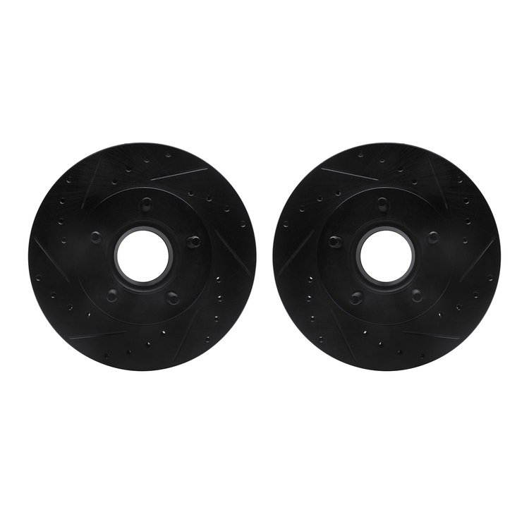 8002-54014 Drilled/Slotted Brake Rotors [Black], 1983-1992 Ford/Lincoln/Mercury/Mazda, Position: Front