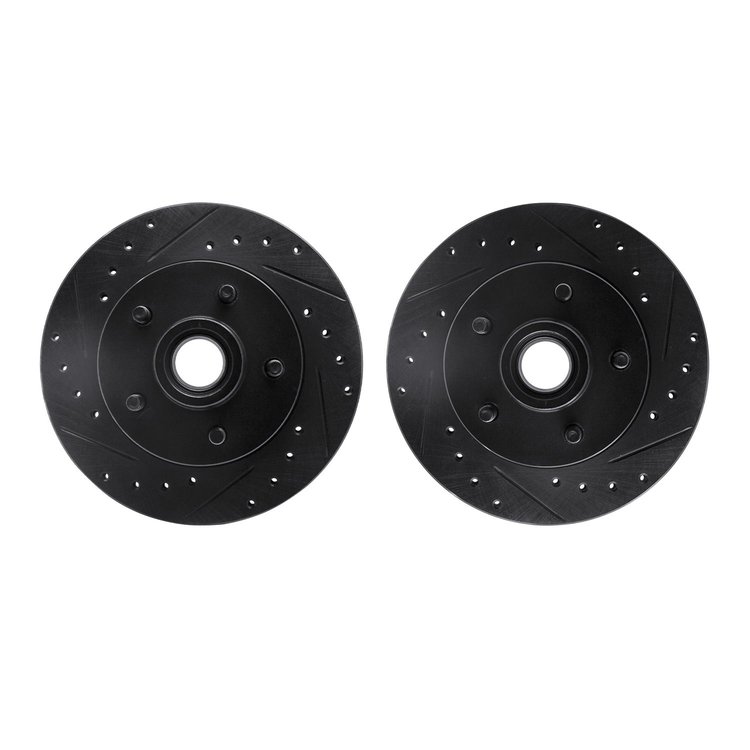 8002-54015 Drilled/Slotted Brake Rotors [Black], 1986-1992 Ford/Lincoln/Mercury/Mazda, Position: Front