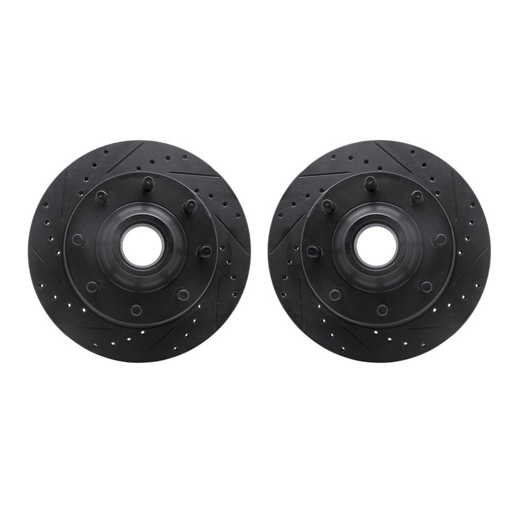 8002-54035 Drilled/Slotted Brake Rotors [Black], 1980-1985 Ford/Lincoln/Mercury/Mazda, Position: Front