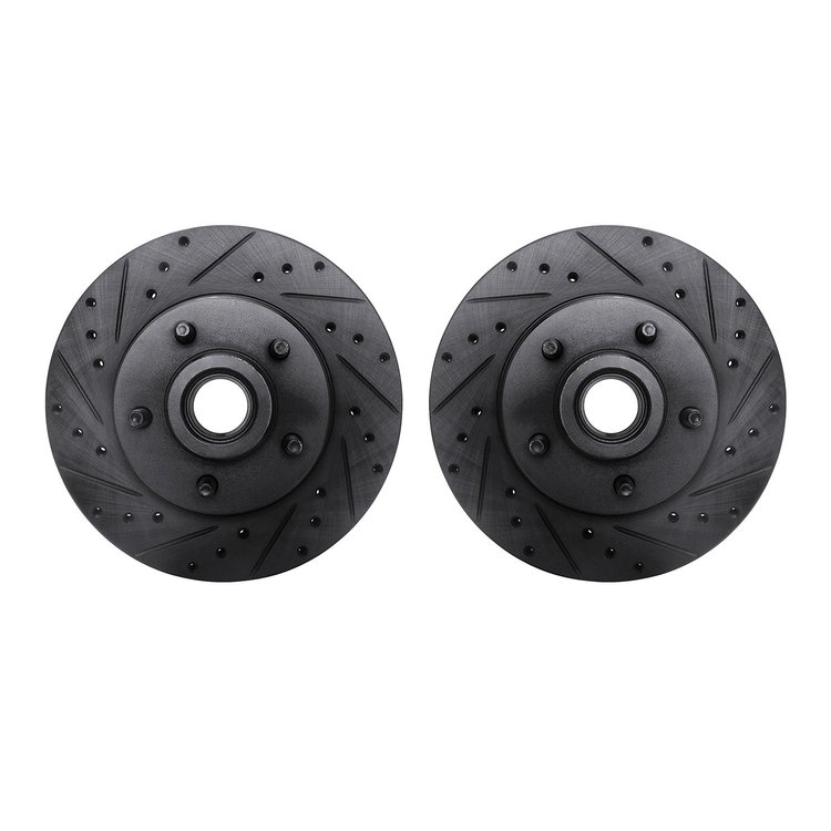 8002-54083 Drilled/Slotted Brake Rotors [Black], 1980-1983 Ford/Lincoln/Mercury/Mazda, Position: Front