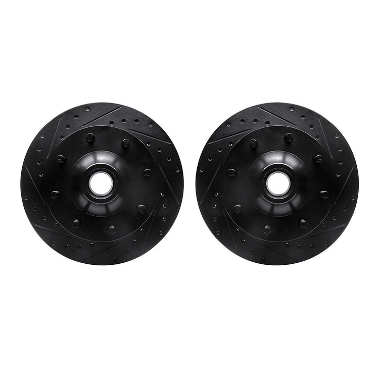 8002-54100 Drilled/Slotted Brake Rotors [Black], 1980-1985 Ford/Lincoln/Mercury/Mazda, Position: Front