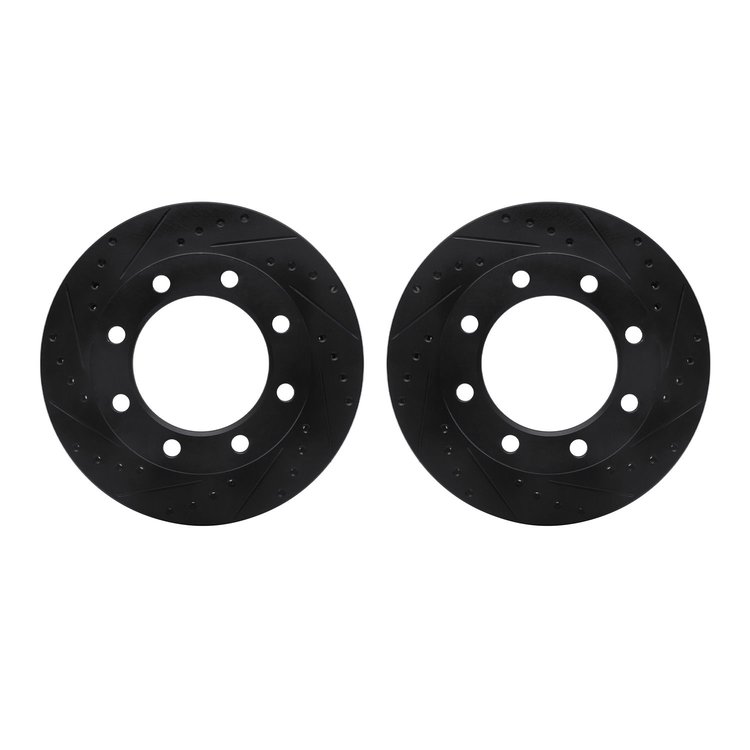 8002-54101 Drilled/Slotted Brake Rotors [Black], 1976-1979 Ford/Lincoln/Mercury/Mazda, Position: Front