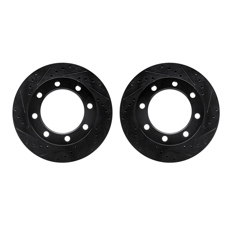 8002-54103 Drilled/Slotted Brake Rotors [Black], 1980-1994 Ford/Lincoln/Mercury/Mazda, Position: Front