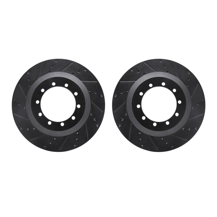 8002-54125 Drilled/Slotted Brake Rotors [Black], 1988-2019 Ford/Lincoln/Mercury/Mazda, Position: Rear, Front