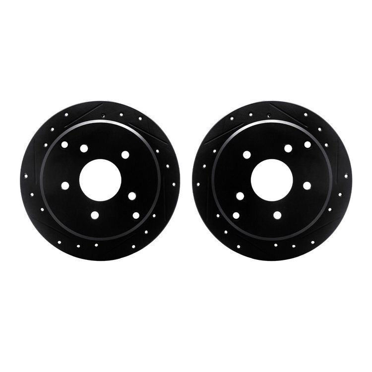 8002-54145 Drilled/Slotted Brake Rotors [Black], 1974-1980 Ford/Lincoln/Mercury/Mazda, Position: Front