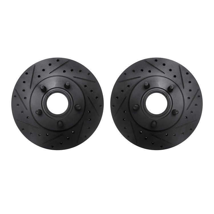 8002-54164 Drilled/Slotted Brake Rotors [Black], 1995-1997 Ford/Lincoln/Mercury/Mazda, Position: Front