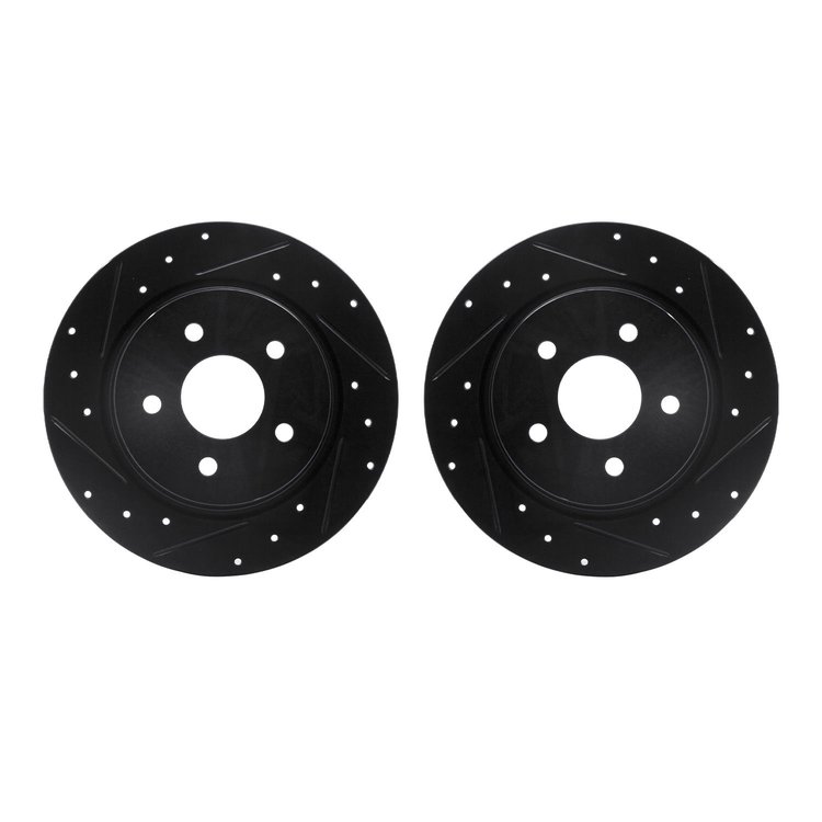8002-54186 Drilled/Slotted Brake Rotors [Black], 2013-2018 Ford/Lincoln/Mercury/Mazda, Position: Rear
